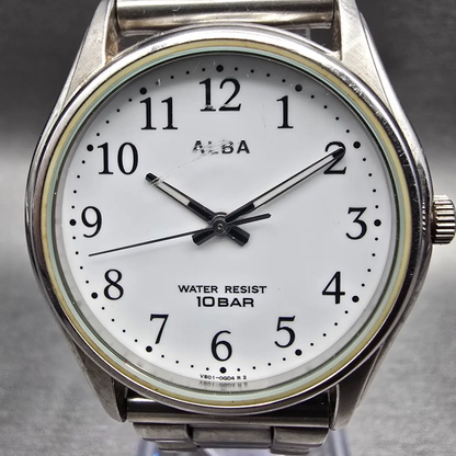 Seiko Alba Watch Men 33mm White Dial Silver Tone Round V501-0BN0 New Battery1