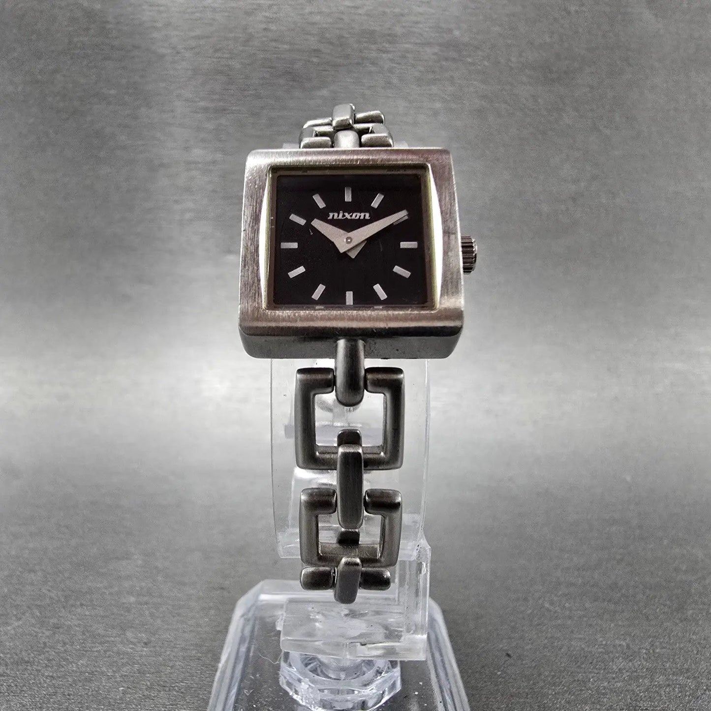 Nixon The Charm Watch Women 19mm Black Dial Silver Tone Square New Battery5
