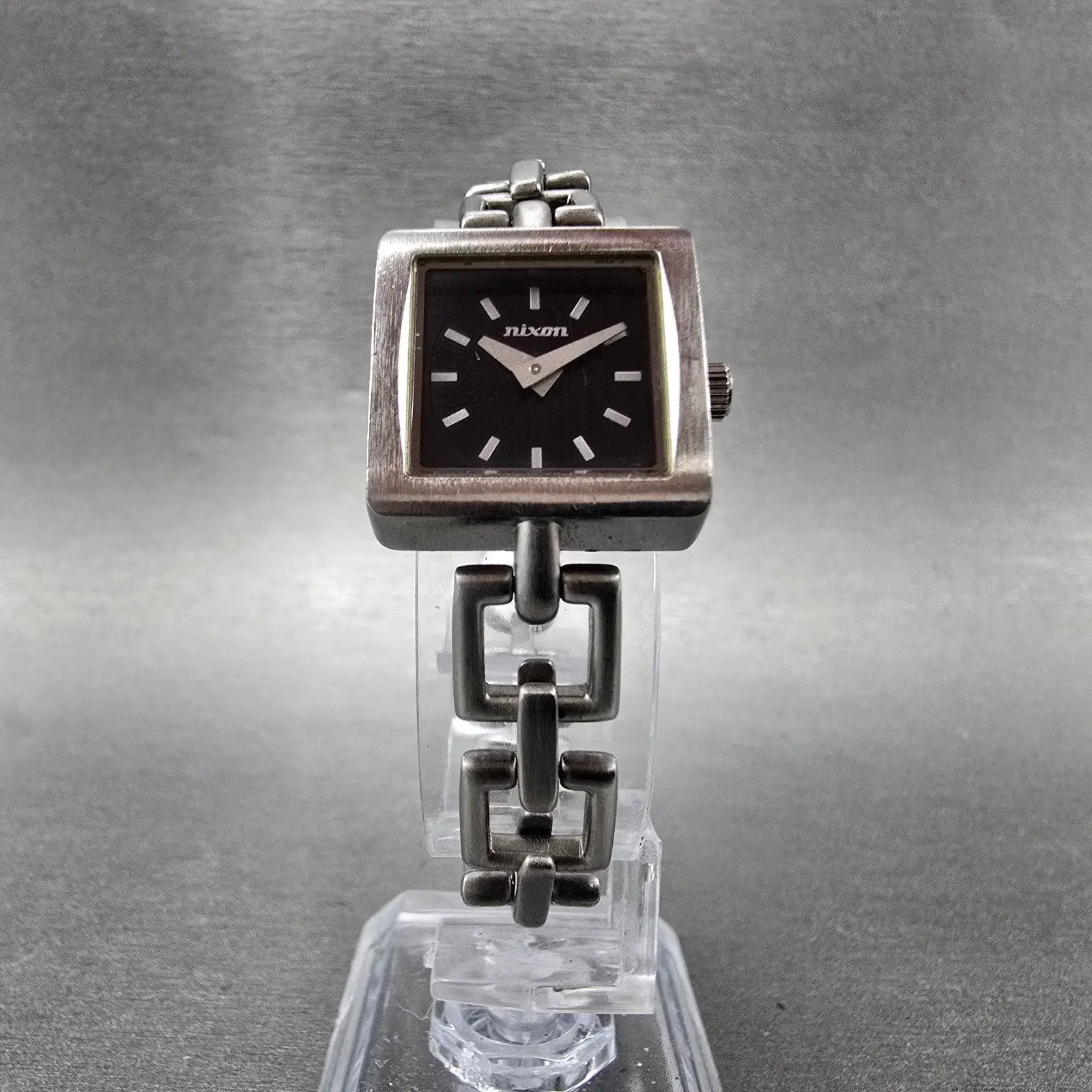Nixon The Charm Watch Women 19mm Black Dial Silver Tone Square New Battery5