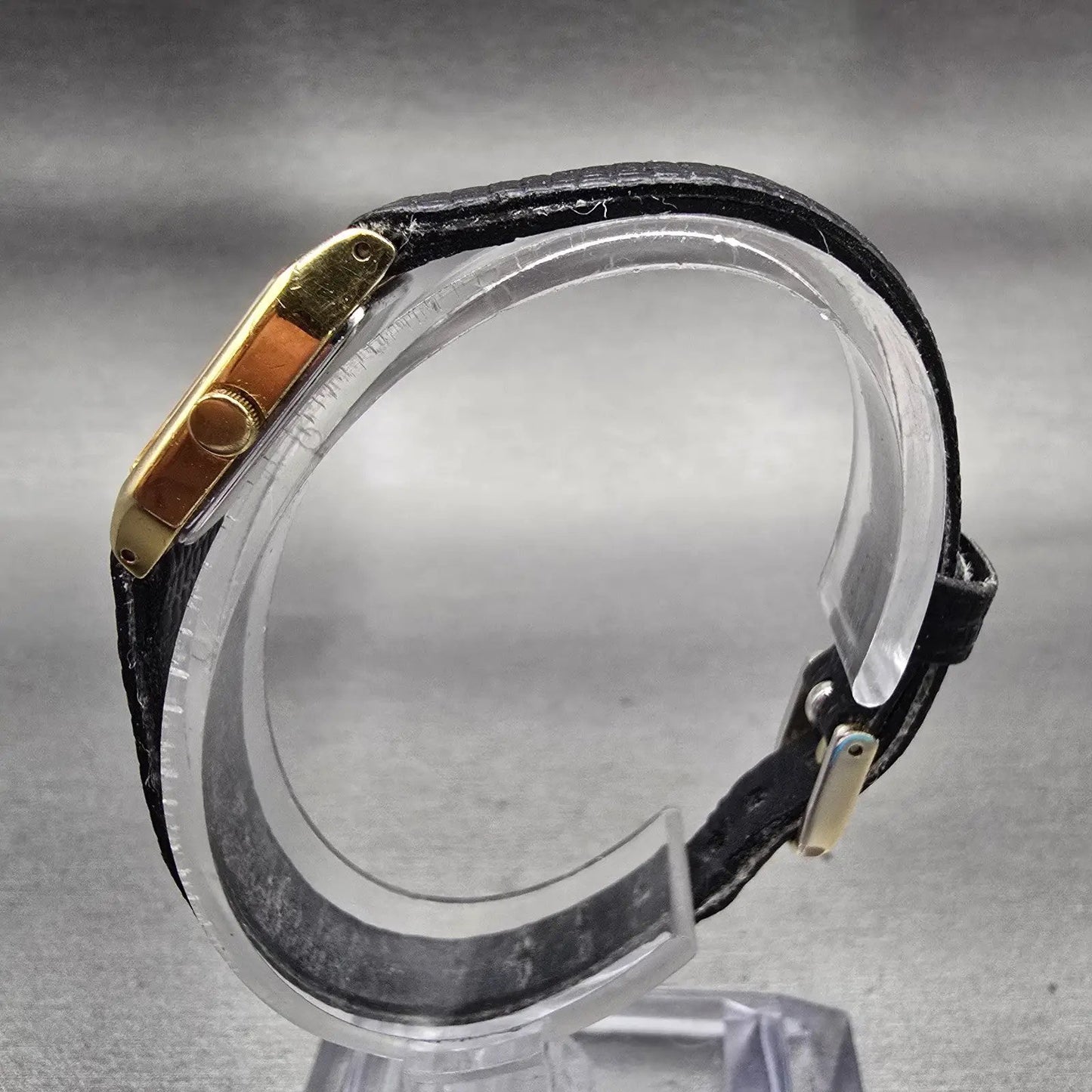 Seiko Watch Women 17mm Black Dial Gold Tone Rectangle 4N00-5129 New Battery VTG6