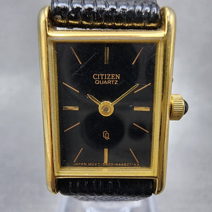 Citizen CQ Tank Watch Women 17mm Black Dial Gold Tone Rectangle New Battery1