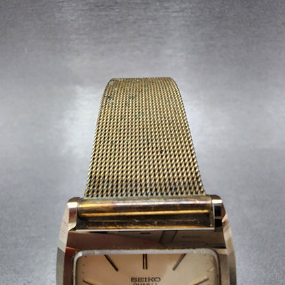 Seiko Dolce Tank Watch Men 28mm Champagne Dial Gold Tone 6030-5320 New Battery