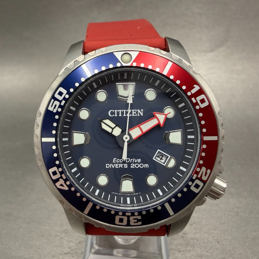 Citizen Eco-Drive Dive Watch Men 44mm Blue Dial Steel Date Pepsi Bezel Works0