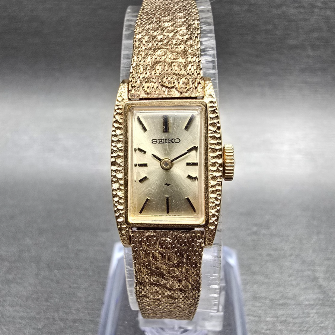 Seiko Watch Women 14mm Gold Dial Gold Tone Rectangle 11-3189 Manual Wind Works0