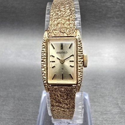 Seiko Watch Women 14mm Gold Dial Gold Tone Rectangle 11-3189 Manual Wind Works0