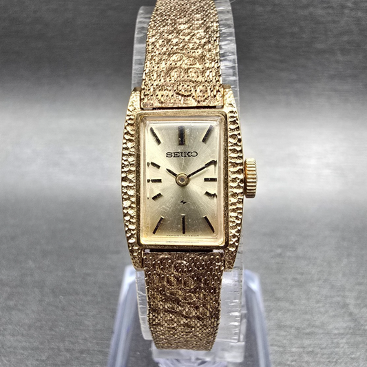 Seiko Watch Women 14mm Gold Dial Gold Tone Rectangle 11-3189 Manual Wind Works0
