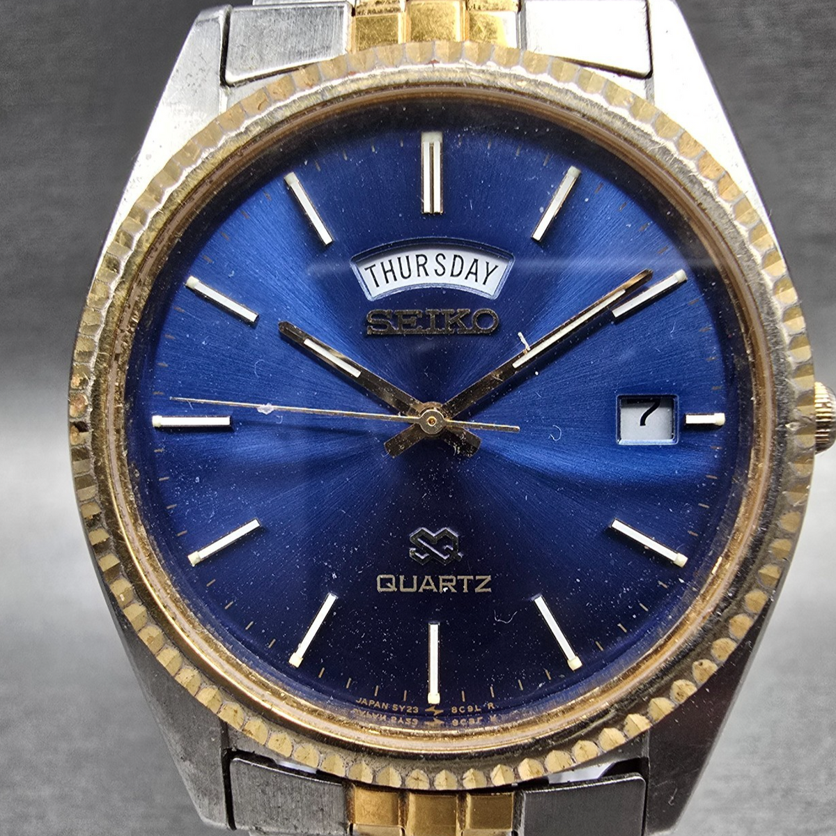 Seiko President Watch Men 36mm Blue Dial Two Tone Daydate 5Y23-8A69 New Battery1