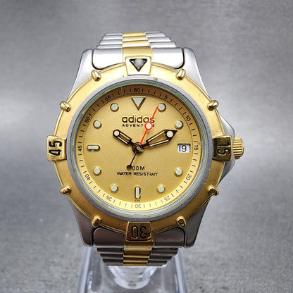 Adidas Adventure Dive Watch Women 29mm Gold Dial Two Tone Date Round New Battery0