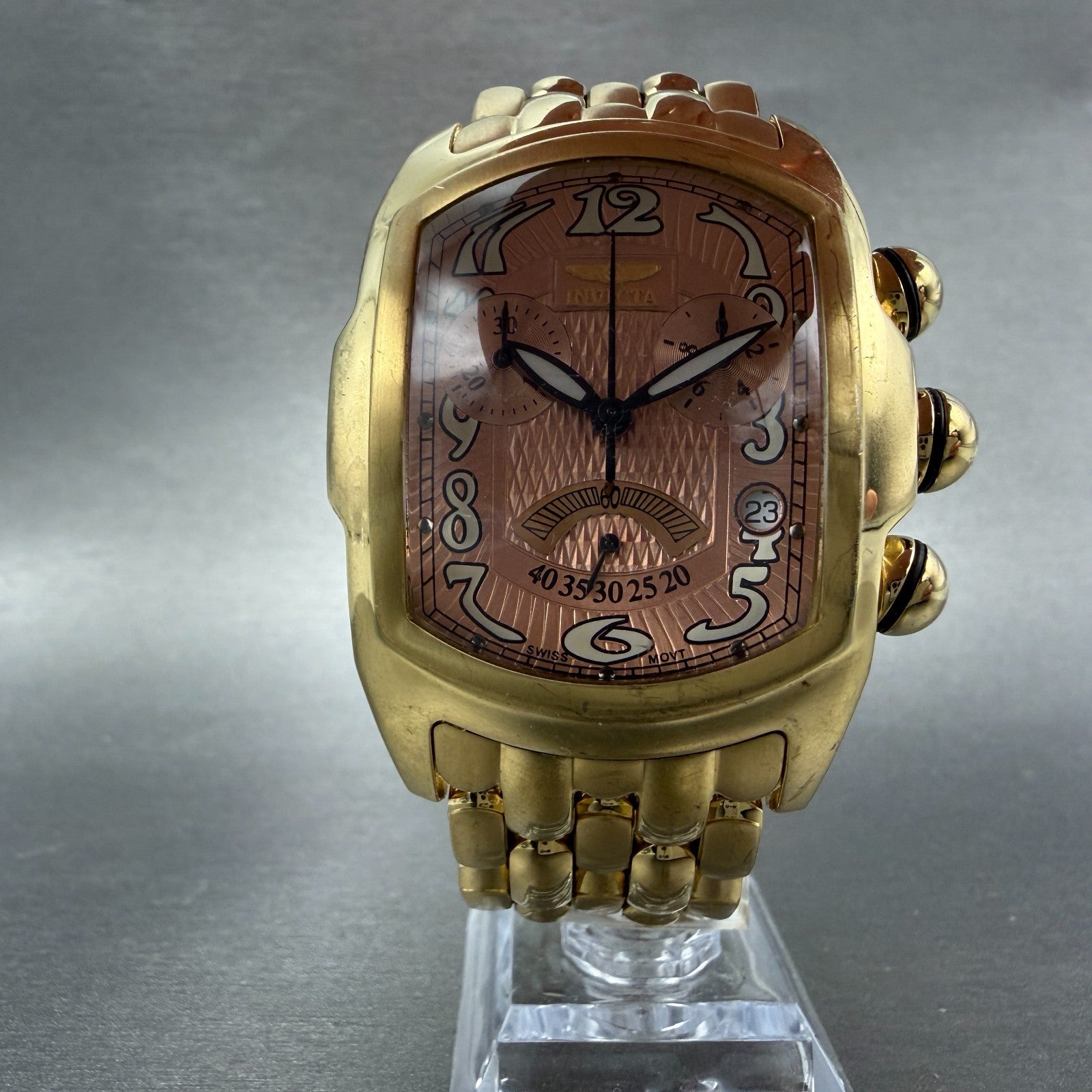 Invicta Lupah Chrono Watch Men 40mm Rose Dial Gold Tone Oval Date 2224 New Batt5