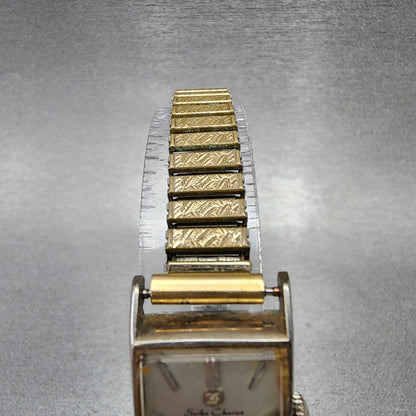 Seiko Chorus Tank Watch Women 17mm Silver Dial Gold Tone Date Manual 2107-3140
