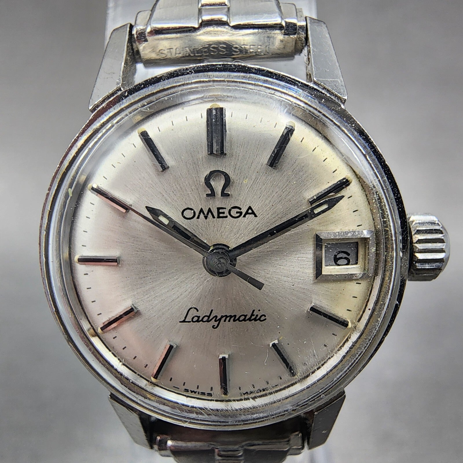 Omega Ladymatic Watch Women 21mm Silver Dial Steel Date Automatic Runs 566.0021