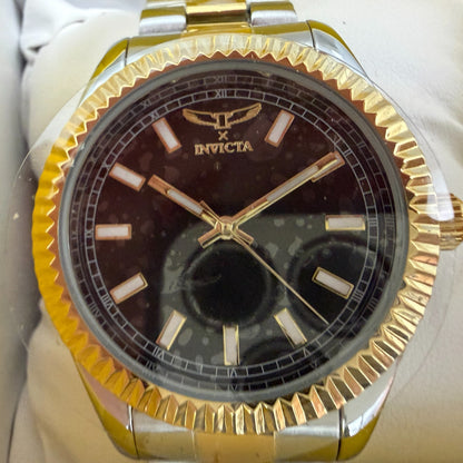 Invicta Specialty Watch Men 41mm Black Dial Two Tone Round Fluted Bezel 690111