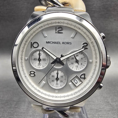 Michael Kors Runway Twist Womens Watch 37mm Silver Dial Chrono MK4263 New Batt1