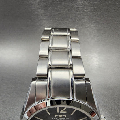 technos Watch Men 37mm Black Dial Silver Tone Date Round TGM656 New Battery4