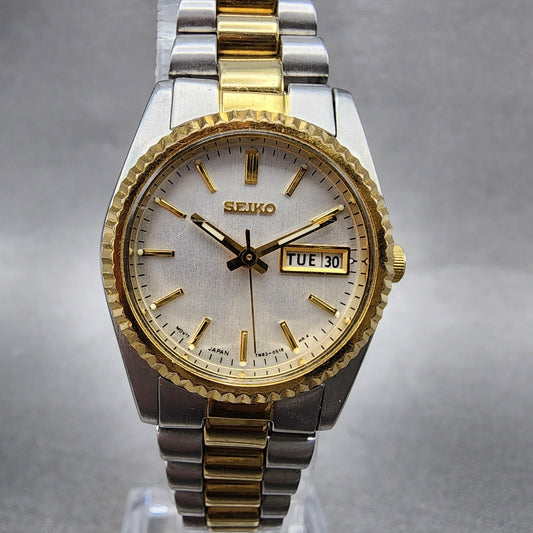 Seiko Watch Women 25mm White Dial Two Tone daydate Round 7n830041 New Batt AB560
