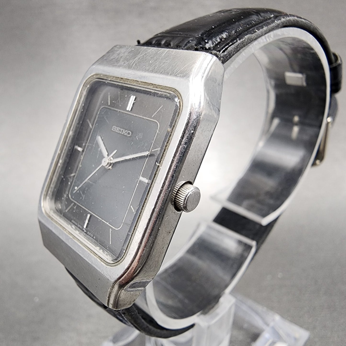 VTG Seiko Tank Watch Women 25mm Black Dial Silver Tone Rectangle 5P315020 PARTS3