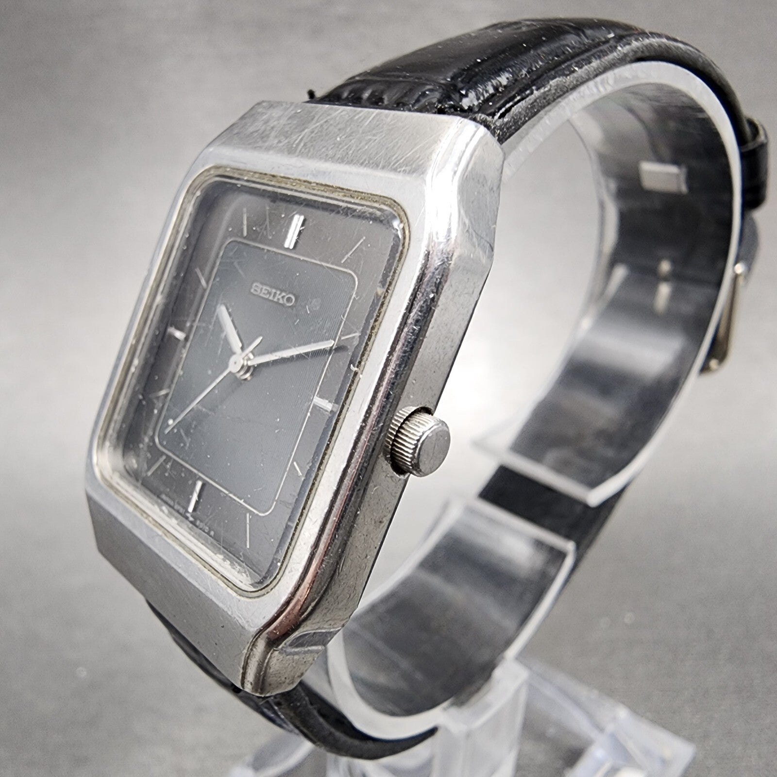 VTG Seiko Tank Watch Women 25mm Black Dial Silver Tone Rectangle 5P315020 PARTS3