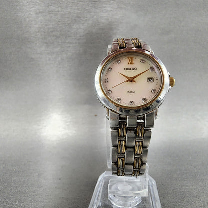 Seiko Watch Women 27mm MOP Dial Two Tone Date Round 7N820BR0 New Battery5