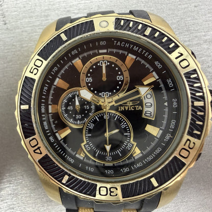 Invicta Pro Diver Chronograph Watch Men 48mm Black Dial Gold Tone Date New Batt1