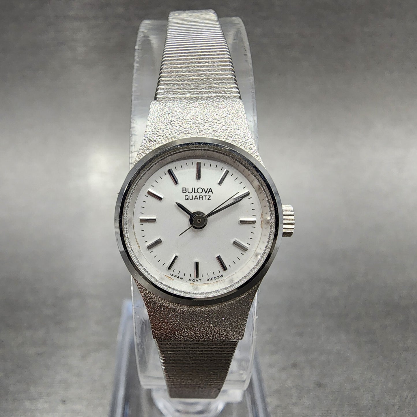 Bulova Watch Women 17mm White Dial Stainless Steel Round 91E03W New Battery NOS2