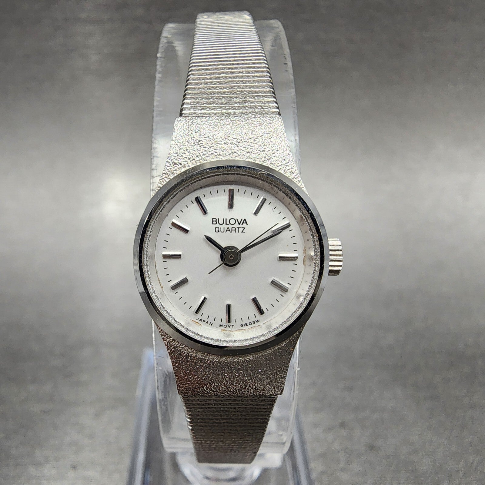 Bulova Watch Women 17mm White Dial Stainless Steel Round 91E03W New Battery NOS2