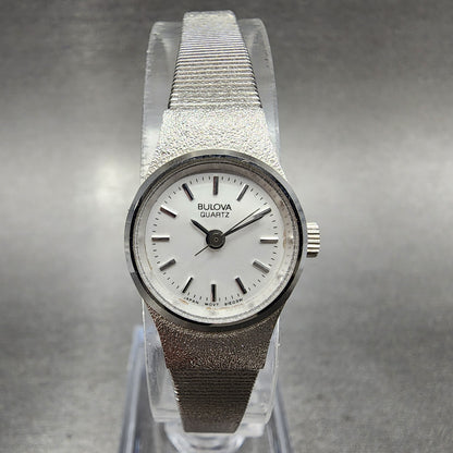 Bulova Watch Women 17mm White Dial Stainless Steel Round 91E03W New Battery NOS2