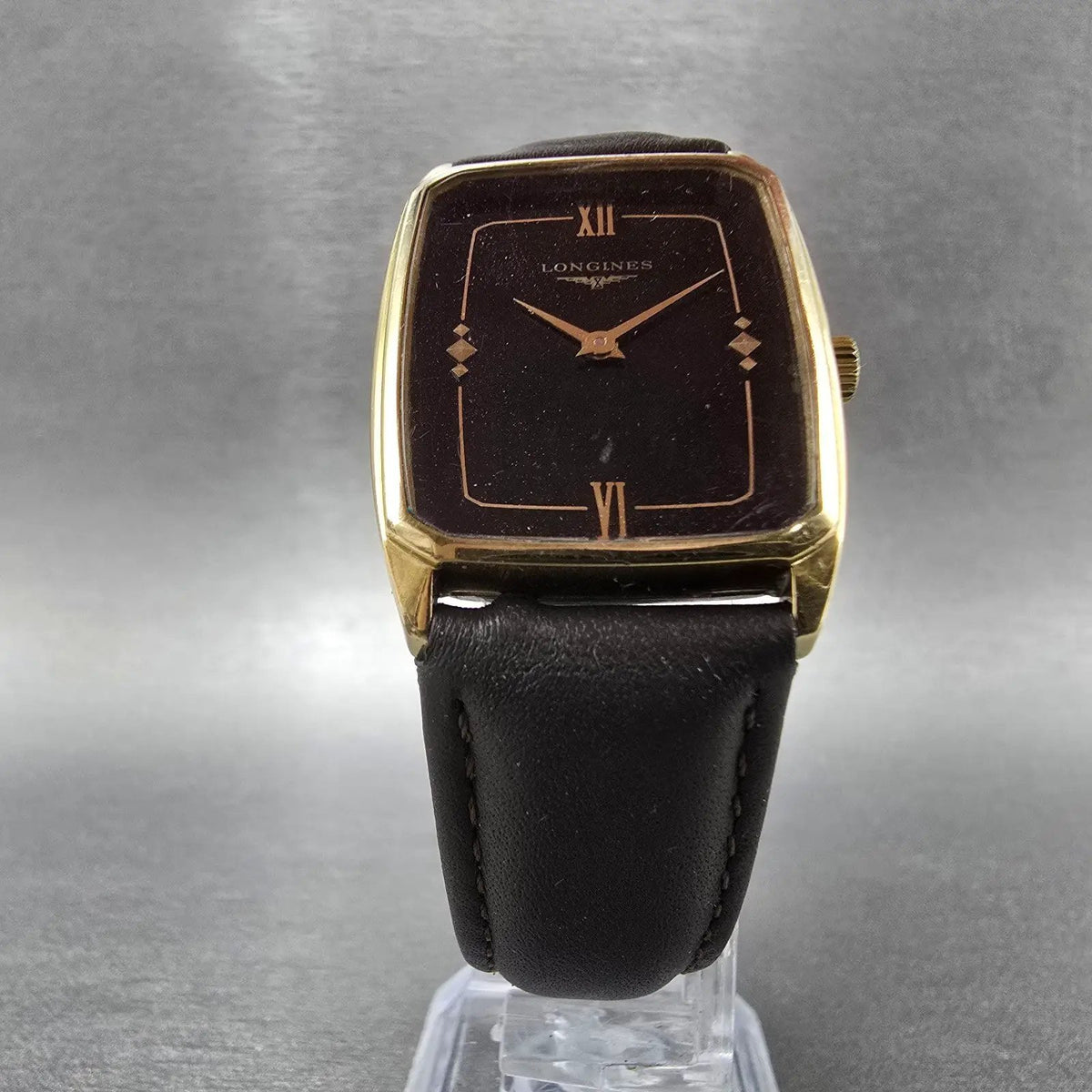 Longines Tank Watch Men 27mm Black Dial Gold Plated Manual Wind Runs VTG5