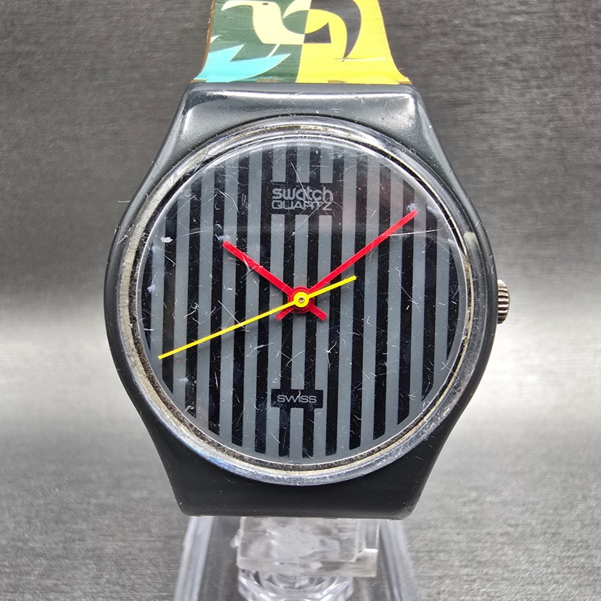 Swatch Pinstripe Watch Men 34mm Black Dial Black Round GA102 New Battery1
