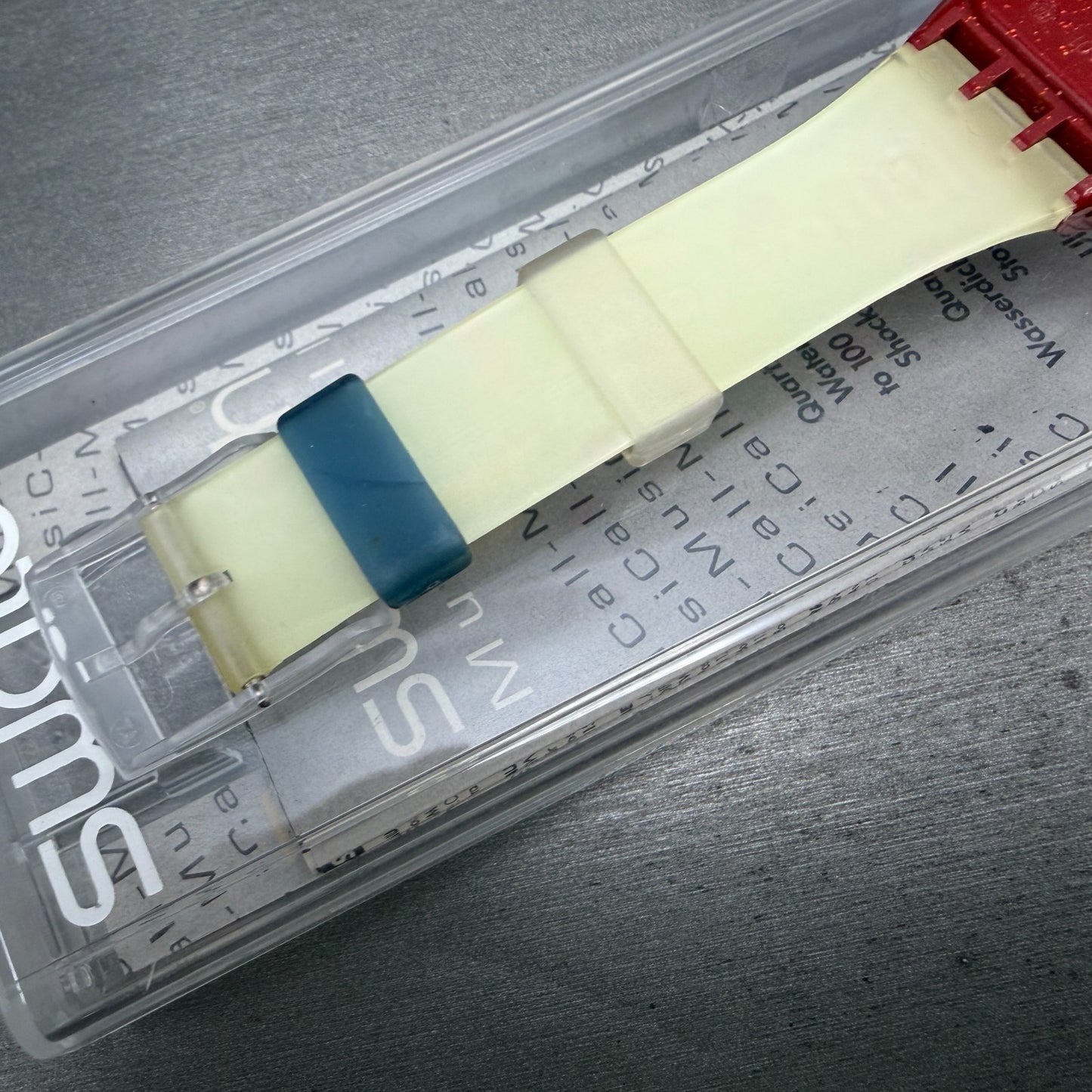 Swatch Musical Fandango Watch Men 34mm Blue Dial Red Tone SLR100 New batt W/box10