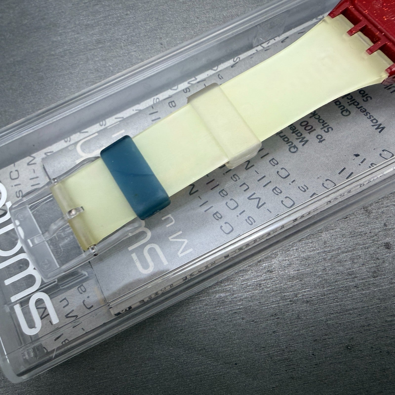 Swatch Musical Fandango Watch Men 34mm Blue Dial Red Tone SLR100 New batt W/box10