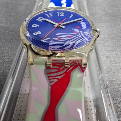 Swatch Gruau Watch Men 34mm Blue Dial Clear Case GK147 New Battery NOS6