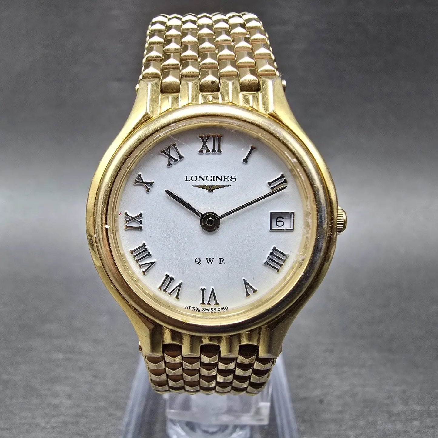 Longines QWR Watch Women 25mm White Dial Gold Tone Date Round New Battery0