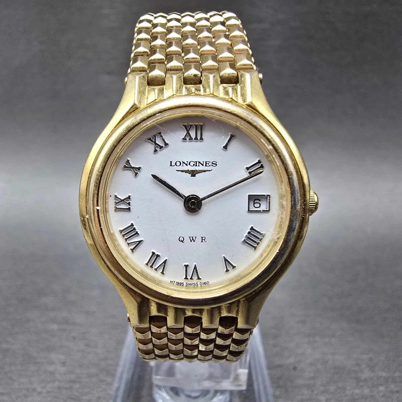 Longines QWR Watch Women 25mm White Dial Gold Tone Date Round New Battery0