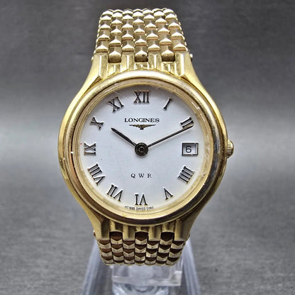 Longines QWR Watch Women 25mm White Dial Gold Tone Date Round New Battery0