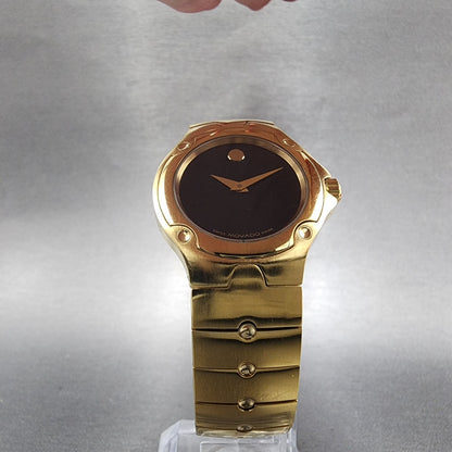 Movado Sports Edition Watch Women 27mm Black Dial Gold Tone Round 88.G4.18516