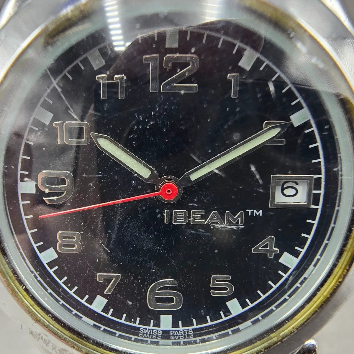 Ibeam Watch Men 40mm Black Dial Silver Date Round Flashlight New Battery1