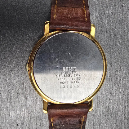 Seiko Watch Men 35mm White Dial Gold Tone Round 7N01-8041 New Battery Vintage L10