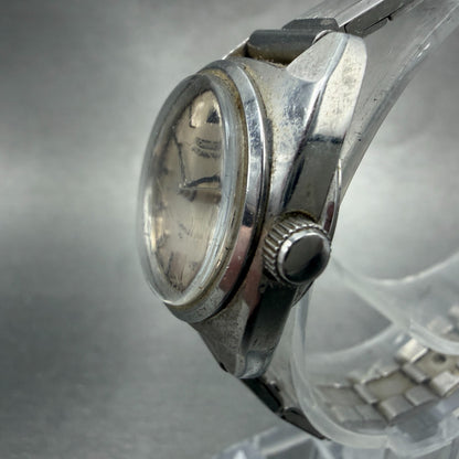 Seiko Automatic Watch Women 23mm Silver Dial Silver Tone Date Round PARTS VTG3