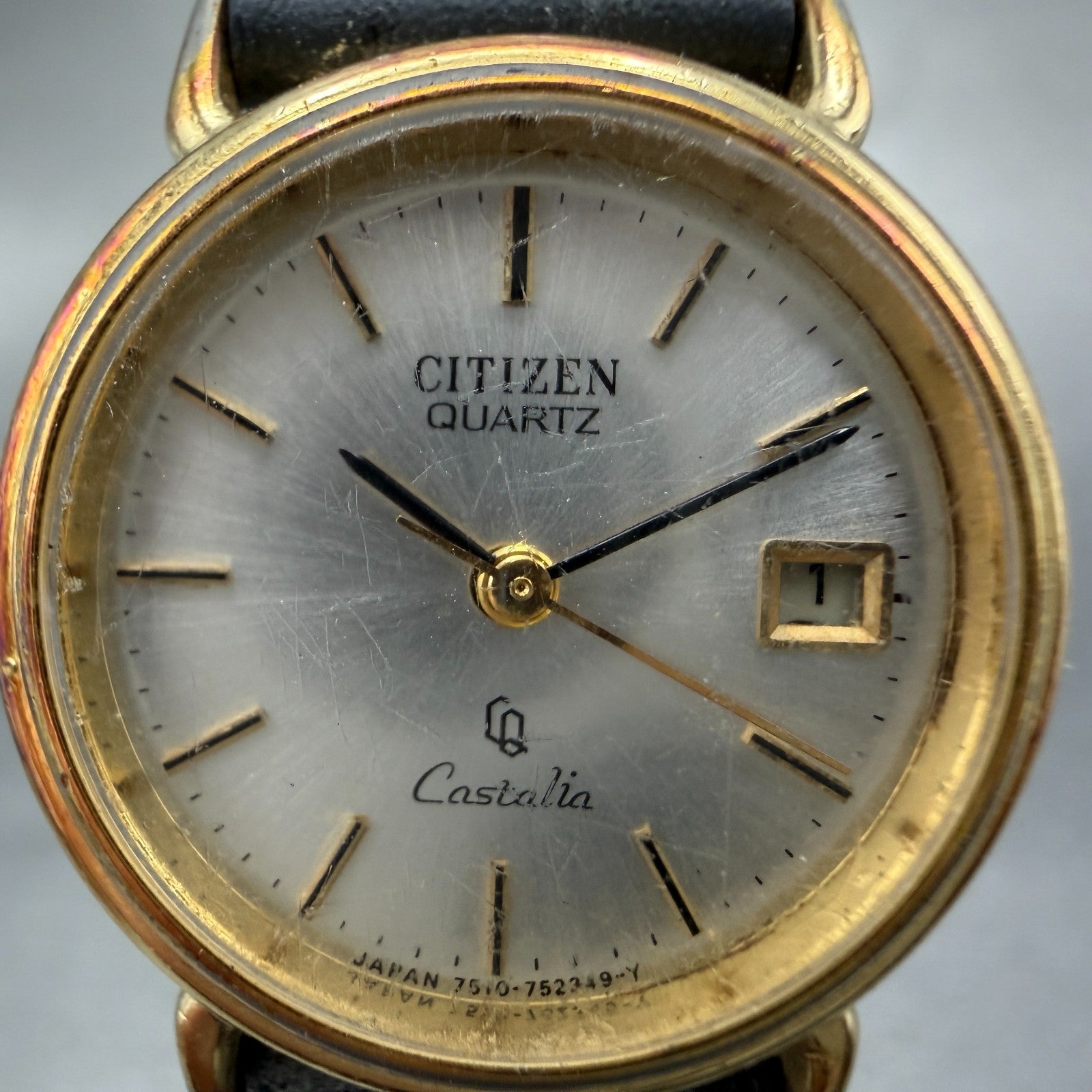 Citizen Castalia Watch Women 24mm Silver Dial Gold Tone Date Round New Battery1