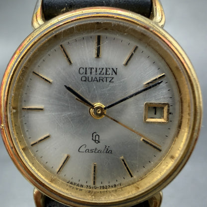 Citizen Castalia Watch Women 24mm Silver Dial Gold Tone Date Round New Battery1
