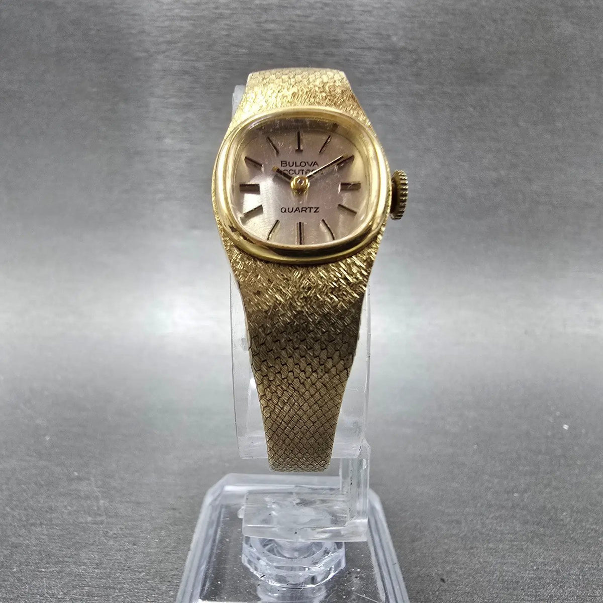 Bulova Accutron Watch Women 18mm Champagne Dial Gold Tone Rectangle PARTS6