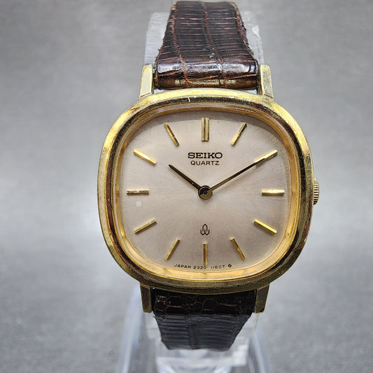 Seiko Watch Women 23mm Silver Dial Gold Tone Rectangle 23205660 New Battery0