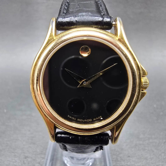 Movado Museum Watch Women 28mm Black Dial Gold Tone Round 87 E4 0823 New Bat VTG0