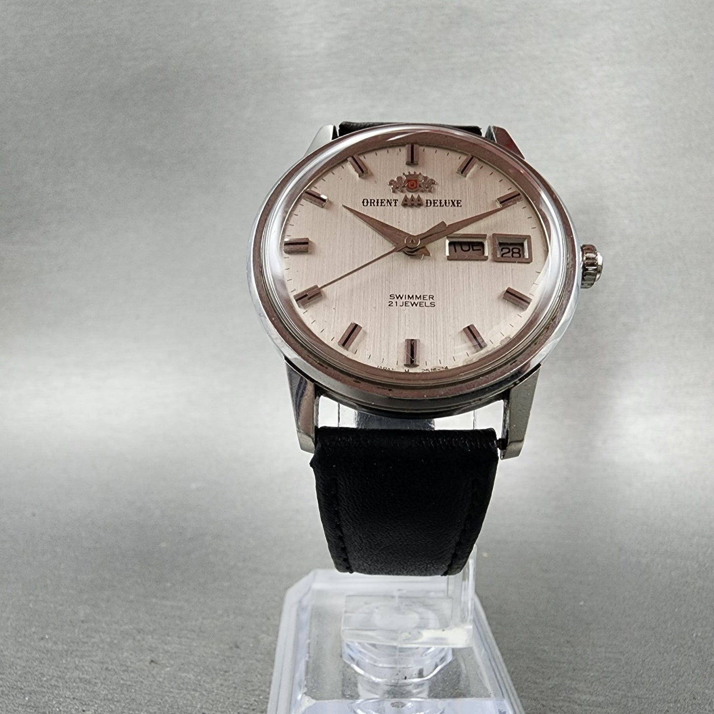 Orient AAA Deluxe Watch Men 35mm Silver Dial Steel Daydate Automatic READ!! RUNS6