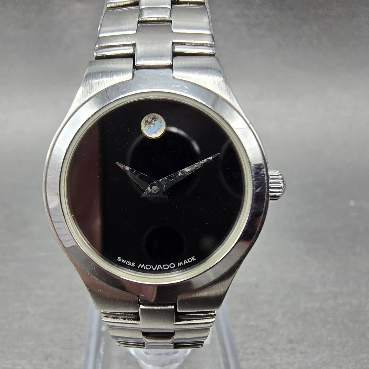 Movado Museum Watch Women 24mm Black Dial Silver Tone 84 E4 1844 New Battery0