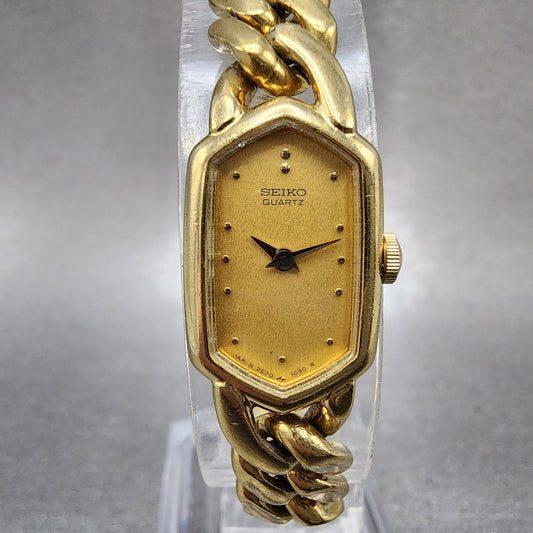 Seiko Watch Women 14mm Champagne Dial Gold Tone 2e205369 New Battery0