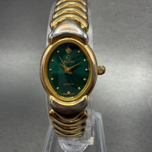 Elgin Watch Women 17mm Green Dial Gold Tone Oval New Battery 5Y300