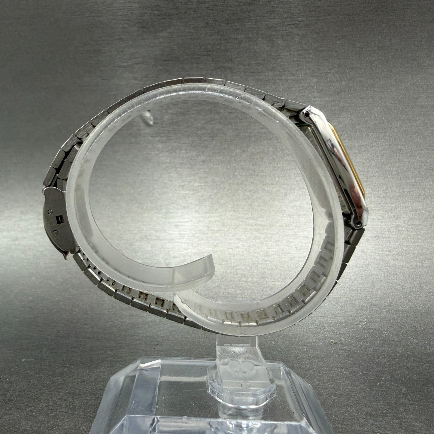 Seiko Tank Watch Women 14mm Silver Dial Two Tone 1320-6029 Rectangle New Batt HJ8