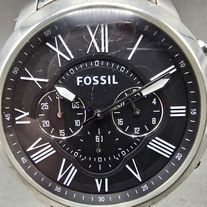 Fossil Grant Chronograph Watch Men 44mm Black Dial Silver Tone FS4736 NewBattery1