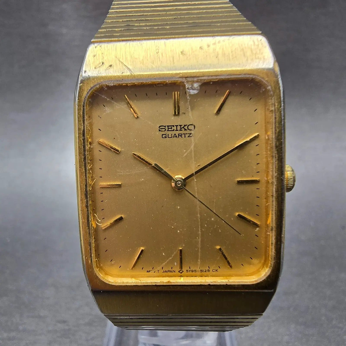 Seiko Tank Watch Men 26mm Gold Dial Gold Tone Rectangle 5Y95-5000 PARTS LP0